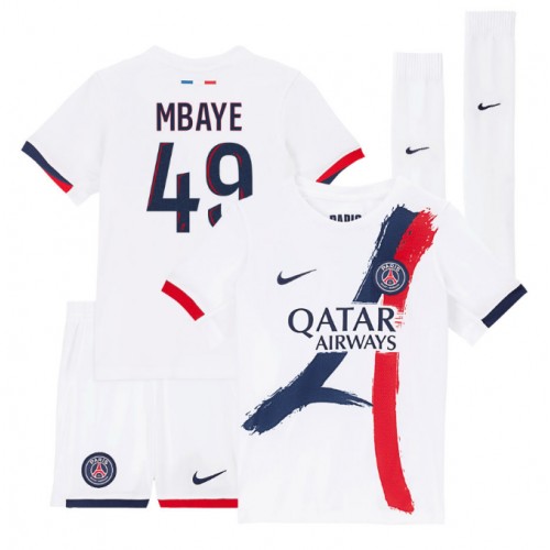 Paris Saint-Germain Ibrahim Mbaye #49 Segunda Equipación Niños 2025-26 Manga Corta (+ Pantalones cortos)